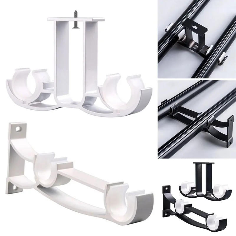 Description Picture 2 of itemDouble Curtain Rod Brackets Hardware Holder Side Top Mounted Easy to Install Window Shower Curtain Pole Bracket Hanger Holder