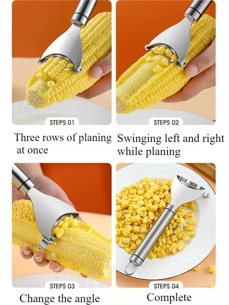 Description Picture 6 of itemCorn Stripper Stainless Steel Manual Corn Planer Cob Stripper Reusable Corn Peeler Thresher Kitchen Fruit Vegetable Gadget Tool