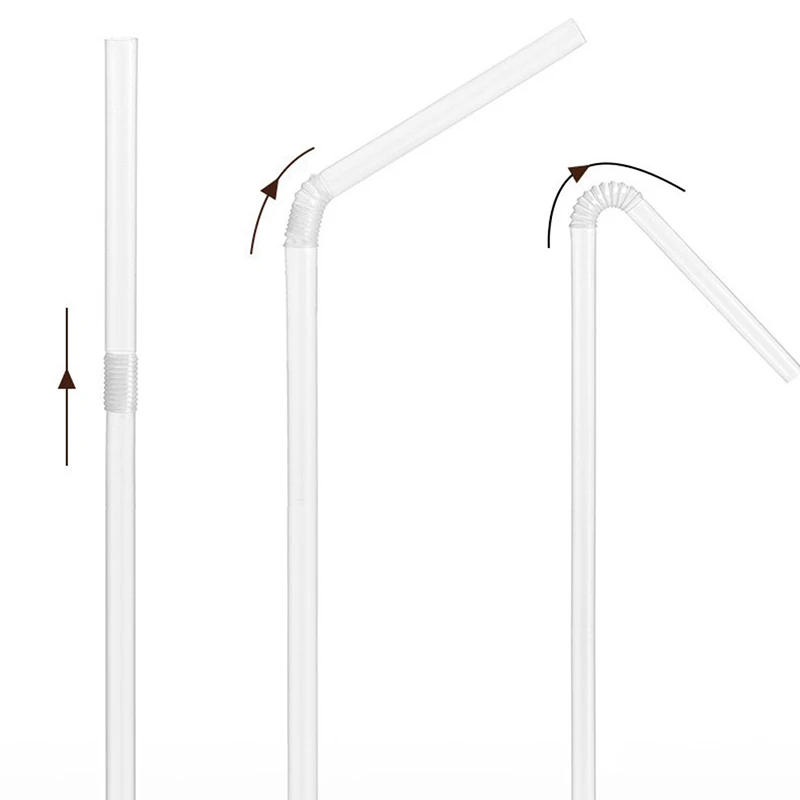 Description Picture 2 of item100Pc 20.5cm Individual Packaging Disposable Plastic Curved Drink Straw Wedding Party Bar Drink Birthday Reusable Beverage Straw