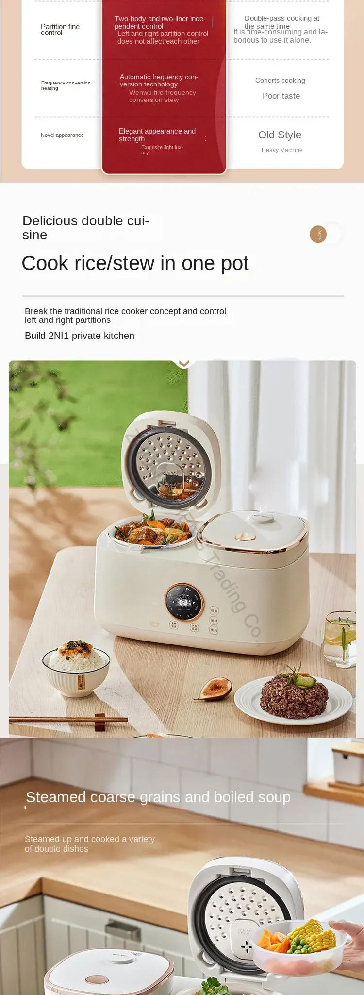 Description Picture 4 of itemDouble Gallbladder Intelligent Rice Cooker Mini Multi-function Household Double Combination Rice Cooker 3-4 People