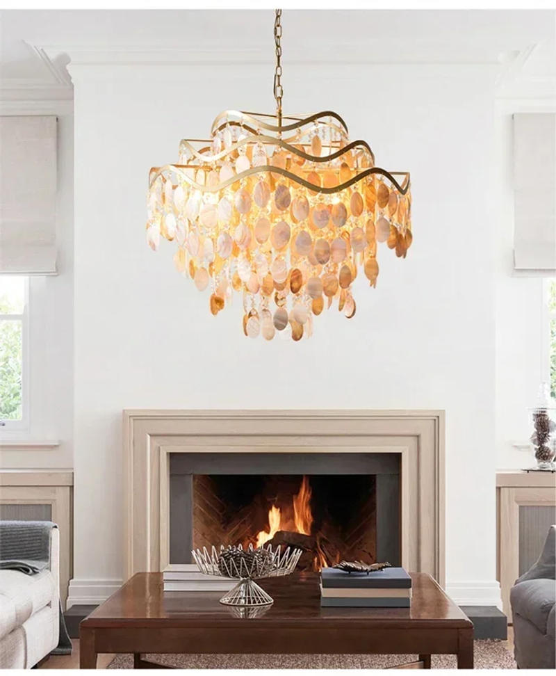 Description Picture 5 of itemLuxury Shell Hanging Lamp for Ceiling French Living Room Pendant Light Bedroom Crystal Chandelier Home Decorations Lustre LED
