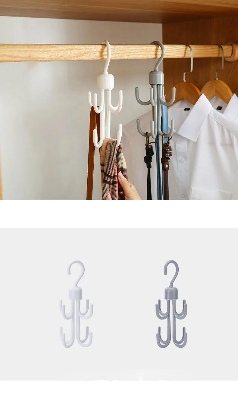 Description Picture 2 of itemCreative 360 Degree Rotating Eight-claw Hook Multifunctional Wardrobe Bag Scarf Storage Hook Nail-free Plastic Tie Hanger