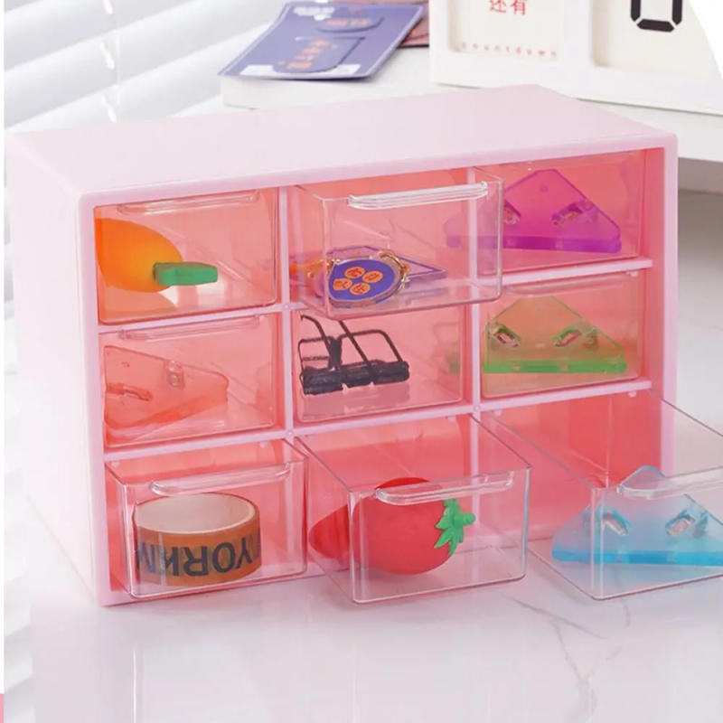 Description Picture 6 of itemCute Transparent 9 Grid Storage Boxes Wall-mounted Small Drawer 9 Grid Organizer Drawers Boxes Sundries Storage Box Desktop