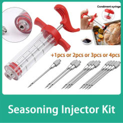 Marinade Meat Seasoning Injector Kit Turkey Meat Injectors Stainless Steel Cooking Syringe With 1-4 Needles Cooking Syringe