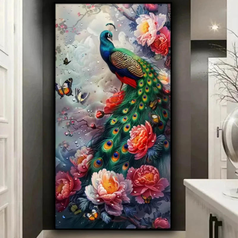 Description Picture 4 of itemPeony flowers green peacock scenery diy Diamond Painting New 2025 Full Square Round Diamond Mosaic Cross Stitch Kits Home Decor