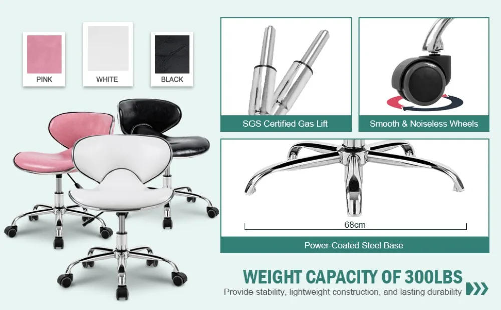 Description Picture 4 of itemPaddie Pedicure Stools For Nail Tech, Salon Spa Stool Back Support Short Height Adjustable Hydraulic Swivel Chair, Perfect For