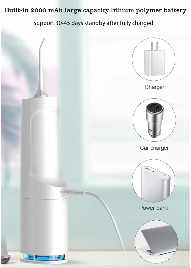 Description Picture 5 of itemPortable Oral Irrigator 360ml Large Capacity Water Dental Flosser IPX7 Waterproof Teeth Cleaning USB Rechargeable With 2 Jets