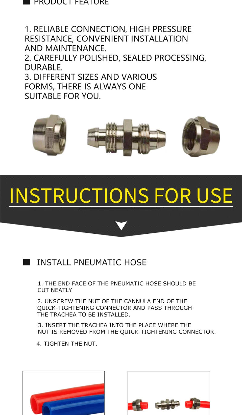 Description Picture 6 of item500PCS PU Type Hose Coupler Tube Through Quick Joint 4/6/8/10/12mm Connector Pneumatic Fast twist Fittings