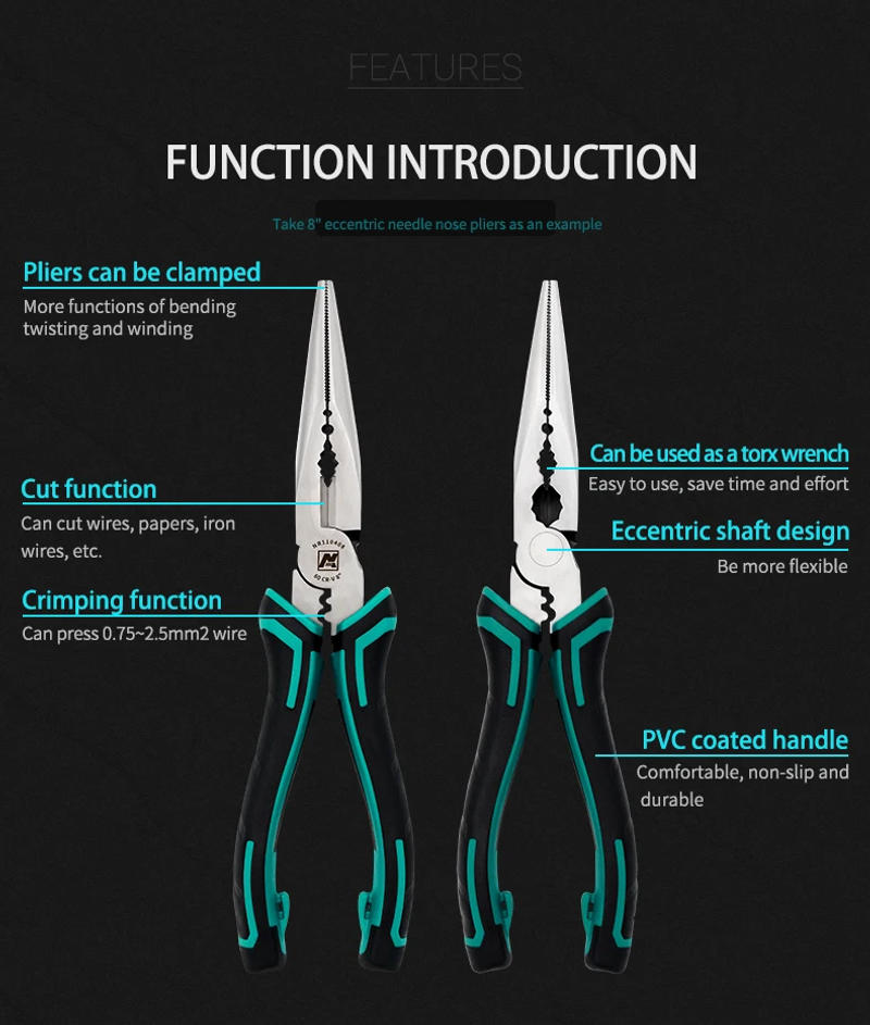 Description Picture 6 of itemMulti-function Pliers Cr-V Steel 6/8 Inches Needle Nose Long Nose Eccentric Wire Cutters Fishing Pliers for Electrician