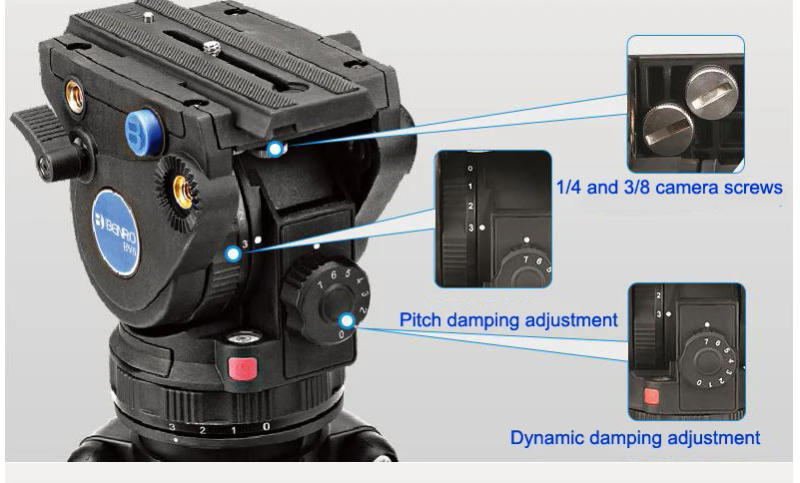 Description Picture 6 of itemBENRO BV4H BV6H BV10H Hydraulic Fluid Aluminum Video Head QR13 Quick Release Plate For BV6 Tripod 75mm Bowl Max Loading 6kg
