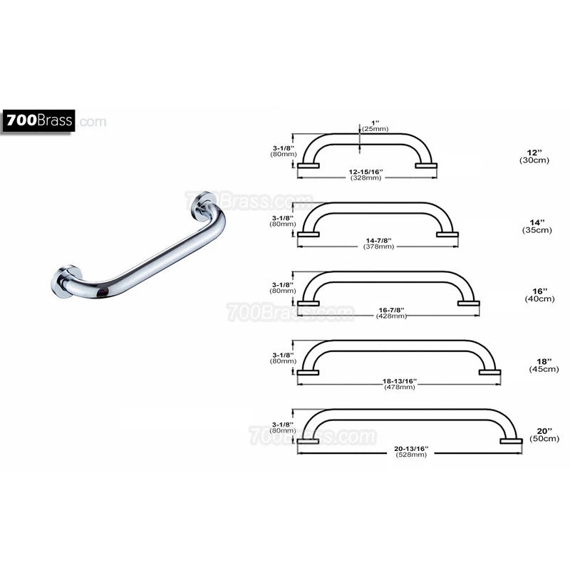 Description Picture 5 of itemIMPEU Home Care Grab Bar, 50cm, Polished Chrome, Good for Bathroom Bathtub Shower Assisstant