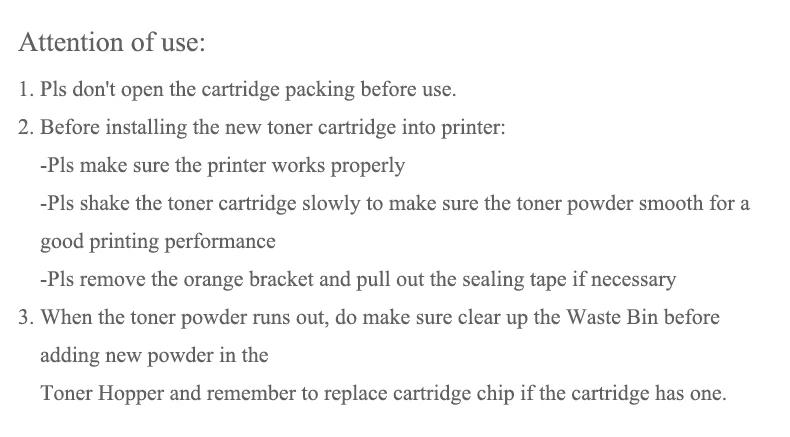Description Picture 4 of itemToner Powder For Samsung MLT-D103L MLT-D103L MLT-D104S MLT-D105L MLT-D108 ML1610 ML2010 SCX4521 MLT-D109 ML1520 Toner Powder