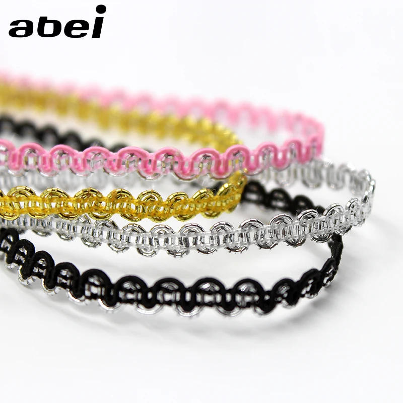 Description Picture 3 of item5mm 10yards/lot Gold Silver Pink Black Embroidered polyester Lace Ribbon Hometexile Clothes Embellishment DIY Wedding Crafts
