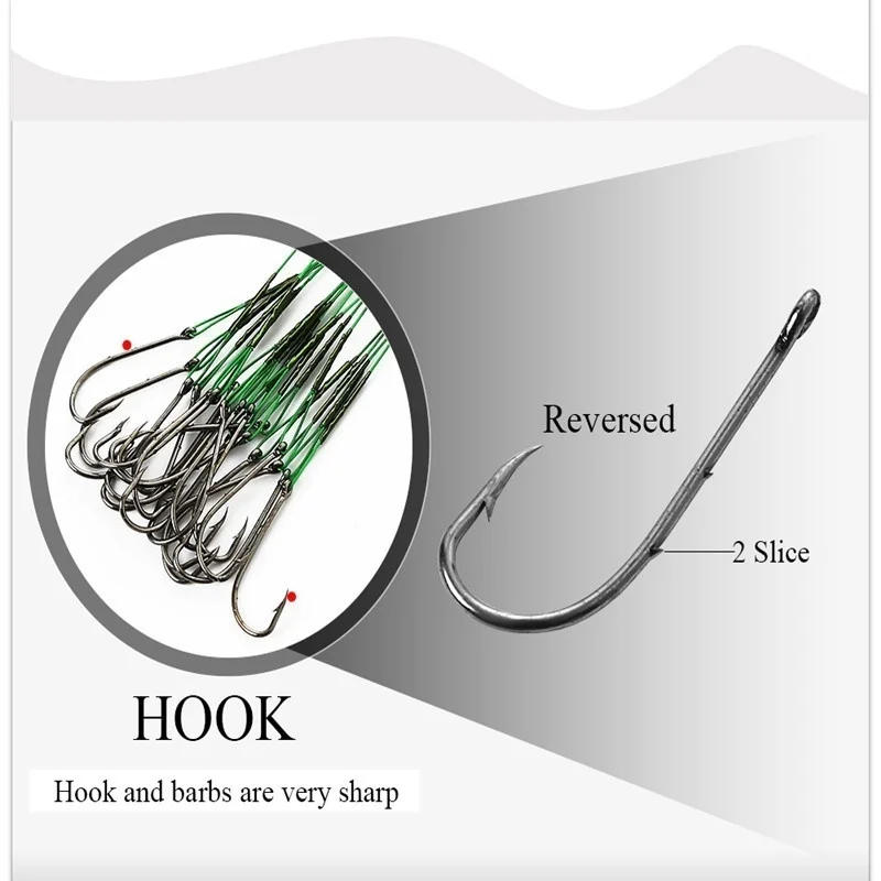 Description Picture 5 of itemFLYSAND Anti Bite Steel Fishing Line Steel Wire Leader WIth #1 Hook With Swivel 50LB 20Pcs/Bag 3 Colors Fishing Tackle Gear