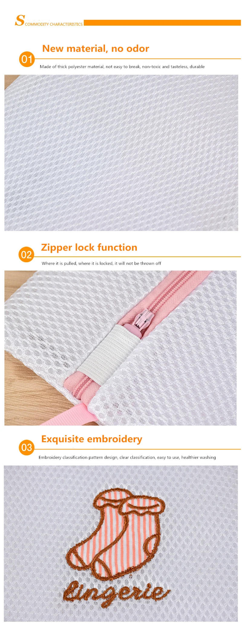 Description Picture 5 of itemHigh Quality Laundry Bags Bra Mesh Washing Bag Socks Underwear Laundry Baskets Embroidery Polyester