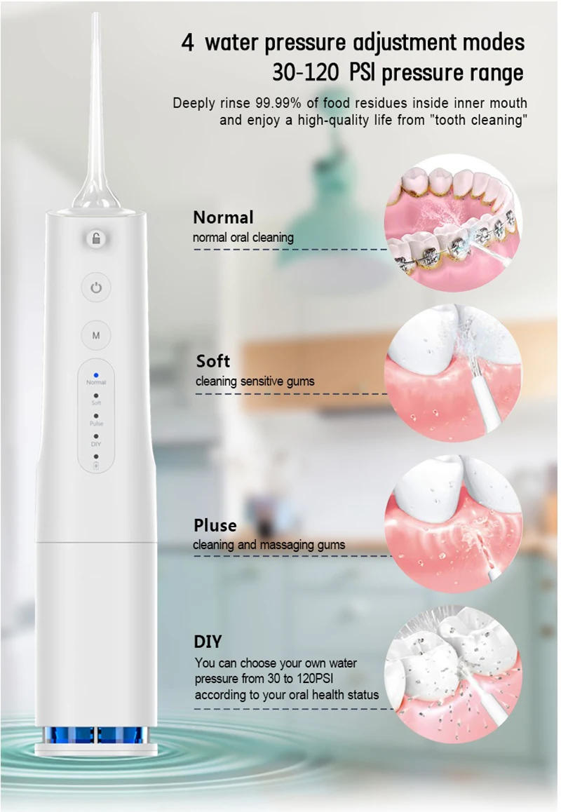Description Picture 4 of itemPortable Oral Irrigator 360ml Large Capacity Water Dental Flosser IPX7 Waterproof Teeth Cleaning USB Rechargeable With 2 Jets