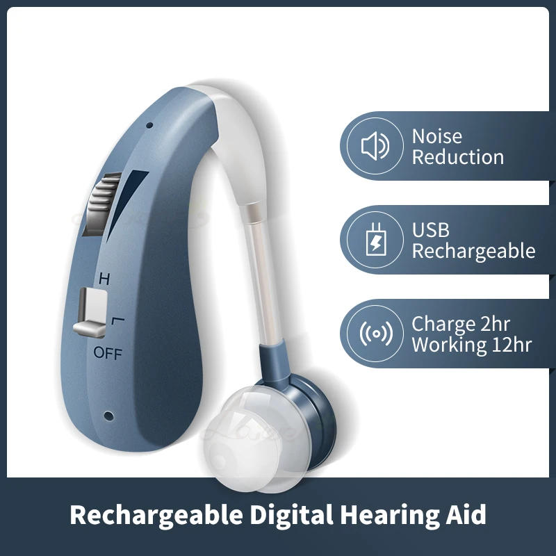 Description Picture 2 of item202S Hearing Aid Rechargeable Digital Sound Amplifier Air Conduction Wireless Headphones for Deaf Elderly Ear Care Hearing Aids