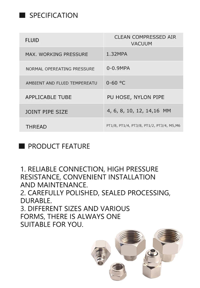 Description Picture 6 of item10PCS KL-PCF Coper 1/8" 1/4" 3/8" 1/2" BSP Female Pneumatic Fittings Push In Quick Connector Release Air Fitting OD 4 6 8 10MM