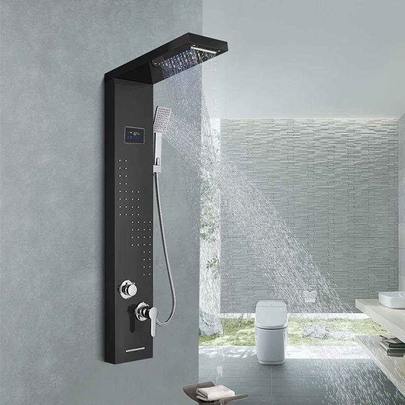 Description Picture 6 of itemLED Light Waterfall Shower Faucet SPA Massage Jet Black Bathroom Shower Column System Rainfall Shower Panel Bidet Sprayer Tap