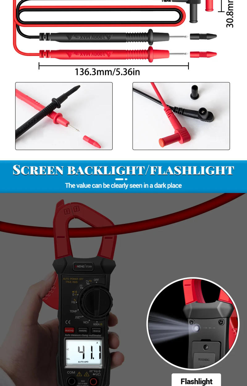 Description Picture 6 of itemANENG ST209 Digital Multimeter Clamp Meter 6000 counts True RMS Amp DC/AC Current Clamp tester Meters voltmeter 400v Auto Range