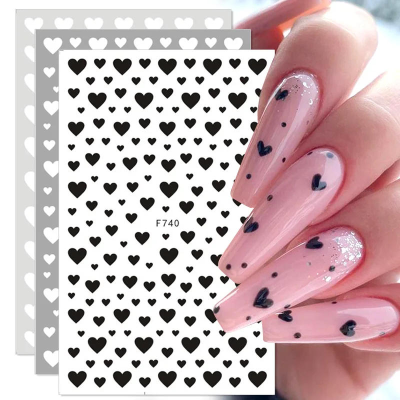 Description Picture 2 of item1PC 3D Nail Stickers Black Heart Love Self-Adhesive Slider Letters Nail Art Decorations Stars Decals Manicure Accessories