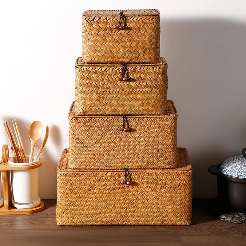 Description Picture 3 of item1PCS Manual Woven Storage Basket Lid Debris Consolidation  Box   Sorting  Jewelry  WF1016