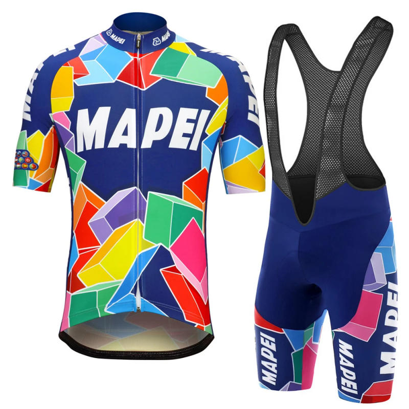 Description Picture 3 of itemRetro Man Summer Short Sleeve Cycling Jersey Sets Blue Pink Yellow Shirt MTB Bike Clothing Racing Bicycle Wear BIB Pants Gel Pad