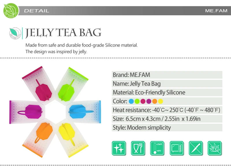 Description Picture 3 of itemNew Silicone Tea Strainer Safe Eco Friendly Non Toxic Reusable Tea-Leaves Infuser Filter Herbal Spice Teas Drain Bag Set Of 6