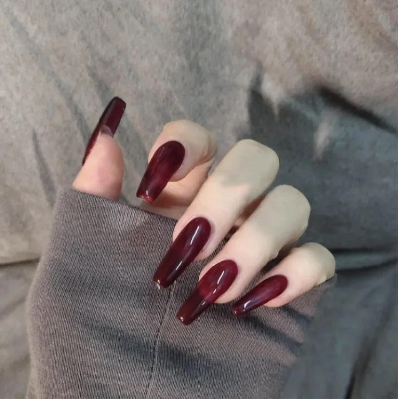 Description Picture 6 of item24pcs Press on Nails Short Fake Nails with Glue Jelly Gradient Design Detachable Artificial Nail Acrylic Coffin False Nails Tips