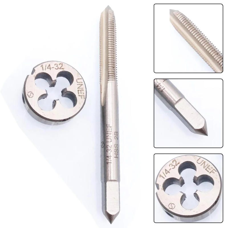 Description Picture 6 of item1/4‘‘-32 UNEF Tap And Die Set HSS Round Threading Die Right Hand Tap For Broken Screws Remover Repairing Tools Hand Manual Tools