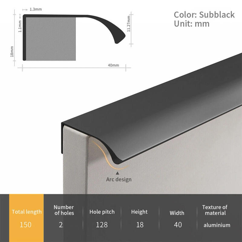 Description Picture 5 of item1pcs Black Kitchen Cabinet Door Aluminum Alloy Handles Cupboard Drawer Concealed Finger Edge Pull 80/120/150/200/300/400mm