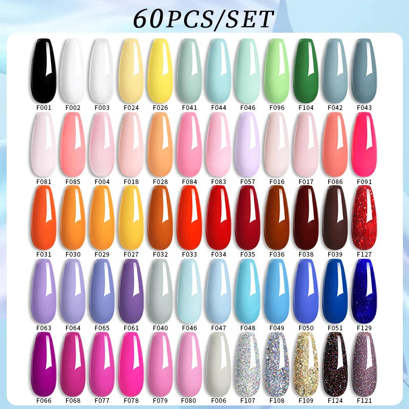 Description Picture 3 of itemLILYCUTE 20/60Pcs/Set Nail Gel Polish Set Kit Nude Pink Glitter Nail Art UV Gel Manicure Set Vernis Semi Permanent Base Top Coat