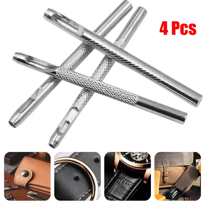 Description Picture 6 of item4Pcs/Lot Belt Hole Punchers Leather Round Shape Hole Punch Kit Belt Watch Band Hollow Home DIY Steel Punching Tools