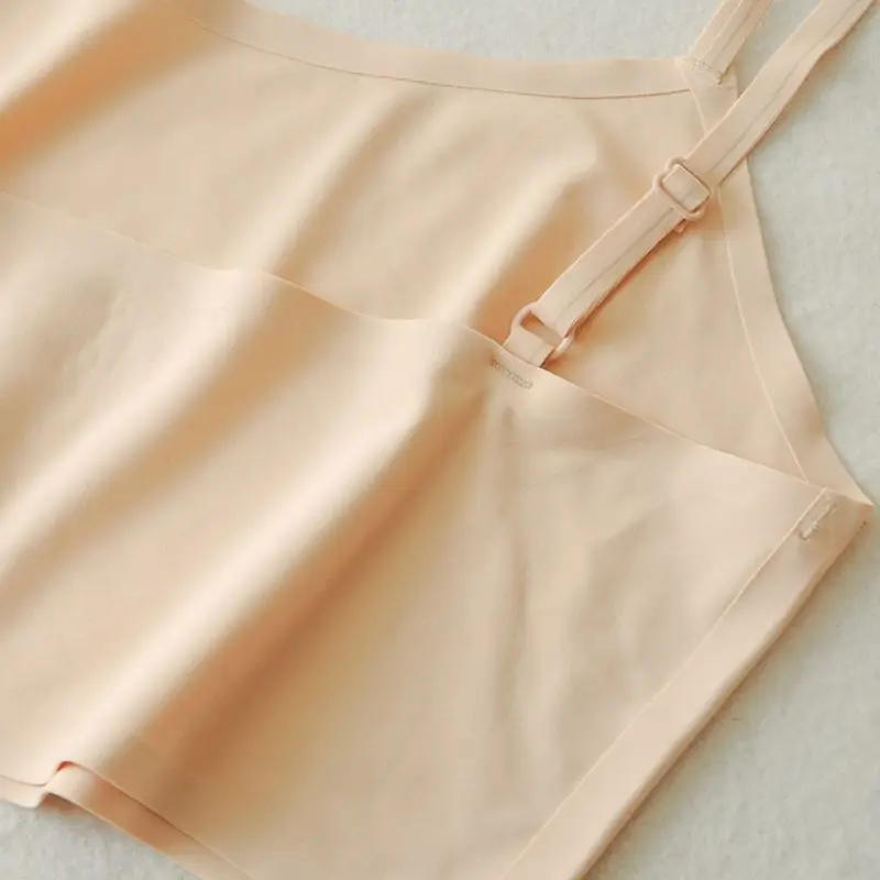 Description Picture 5 of itemWomen Girls Summer Ice Silk Crop Top Spaghetti Strap Seamless Bralette Solid Color Wire Free No Padded Basic Stretch Camisole