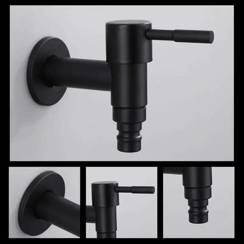 Description Picture 6 of itemStainless Steel Faucet Black Wall Mounted Washing Machine Tap Bath Toilet Mop Pool Water Taps for Outdoor Garden Bathroom