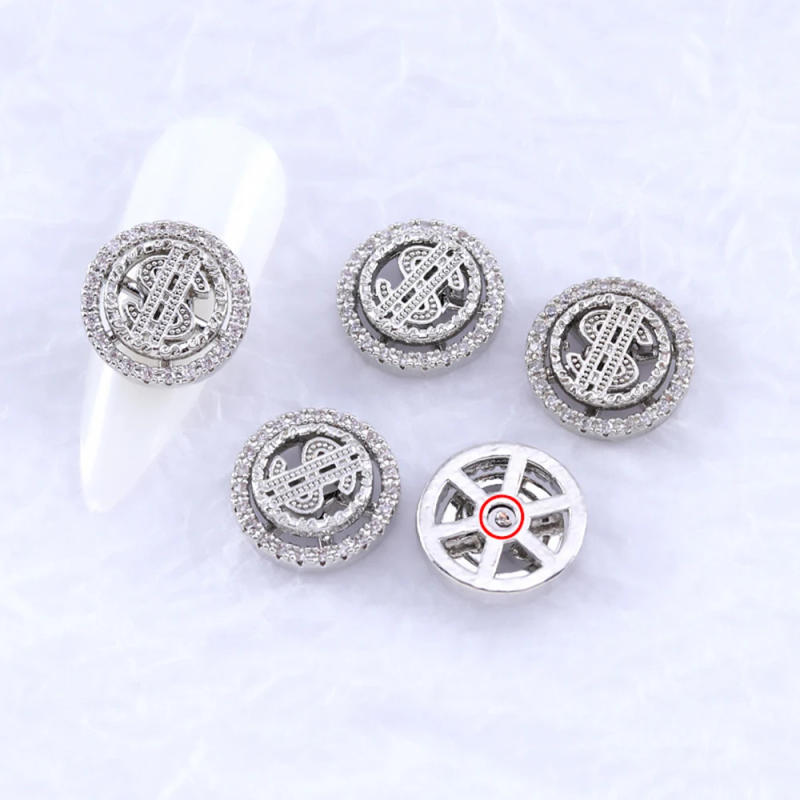 Description Picture 4 of item1pc Spin Rotating Dollar Sign Nail Charms Pinwheel Nail Art Decorations Spinning Rhinestones 3D Fidget Spinner Nails Charm KD2