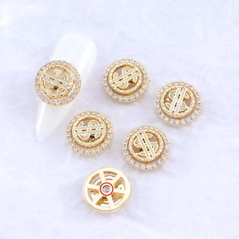 Description Picture 3 of item1pc Spin Rotating Dollar Sign Nail Charms Pinwheel Nail Art Decorations Spinning Rhinestones 3D Fidget Spinner Nails Charm KD2