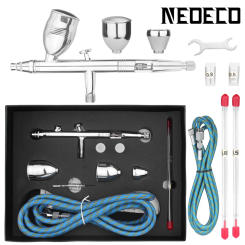 NEOECO NCT-183K Airbrush 2cc/5cc/13cc Detachable Fluid Cups with Hose, 0.3, 0.5, 0.8mm Compression Fit Nozzle Neelde kit