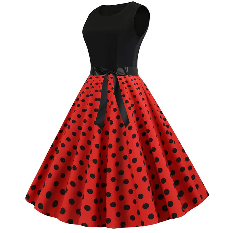 Description Picture 3 of itemBlack Polka Dot Party Women 2022 Summer Red Pin Up Rockabilly Robe Femme 50s 60s Elegant Vintage Dress