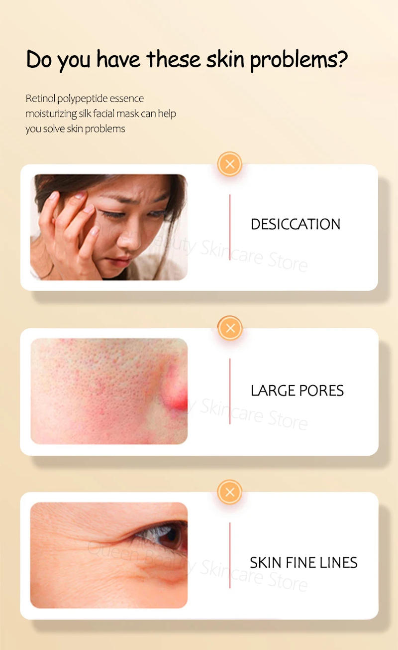 Description Picture 3 of itemRetinol Anti-Aging Face Mask Fullerene Polypeptide Anti Wrinkle Whitening Facial Masks Hyaluronic Acid Nicotinamide Moisturizing