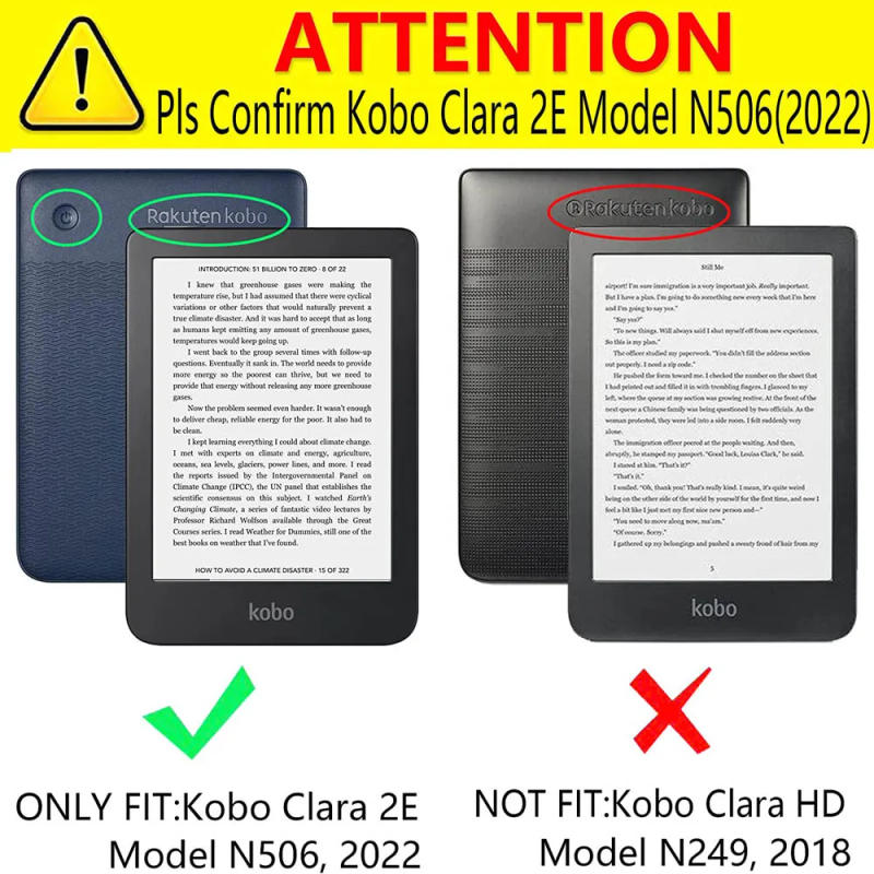 Description Picture 2 of itemSlim Case for Kobo Clara 2E (2022 Release,Model N506) - Lightweight PU Leather Bookcover for Clara 2e N506 with Auto Sleep/Wake
