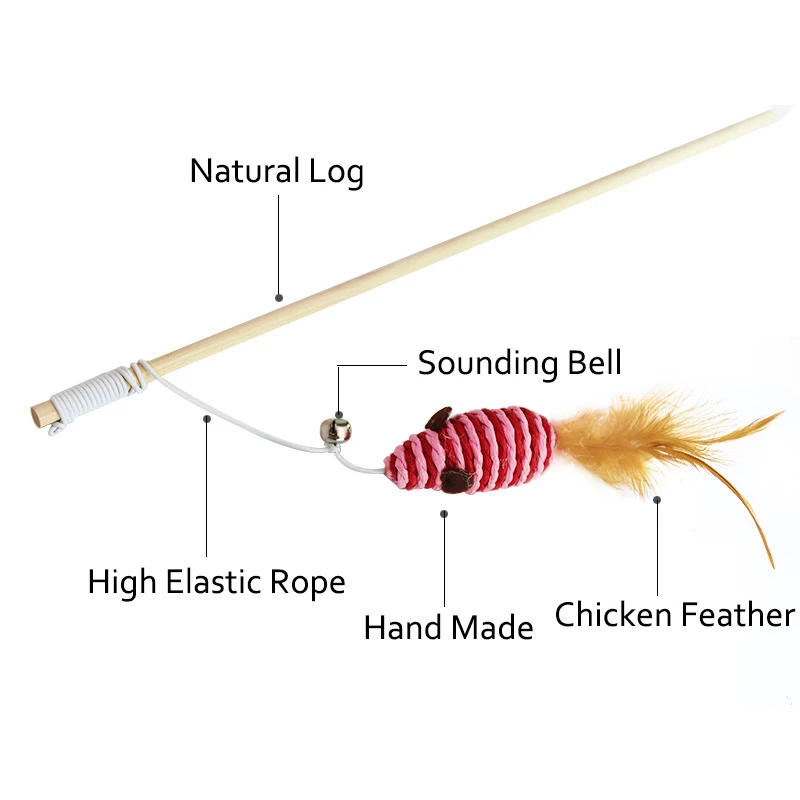 Description Picture 3 of itemFunny Pet Cat Toys Interactive Cat Teaser with Feather 40CM Wooden Stick Mice Fish Chick Katten Speelgoed  chats Pet Accessories