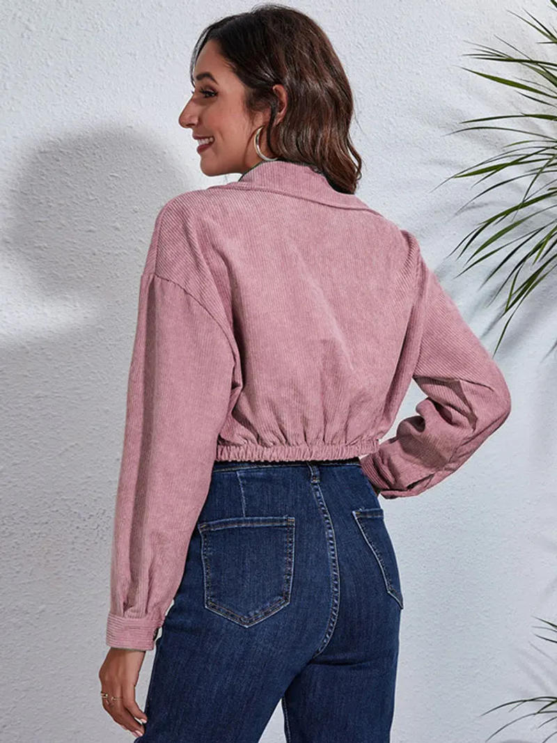 Description Picture 5 of item2023 Autumn Cropped Jacket Coat Women Overshirt Short Corduroy Jacket Ladies Autumn Button Up Jackets For Women