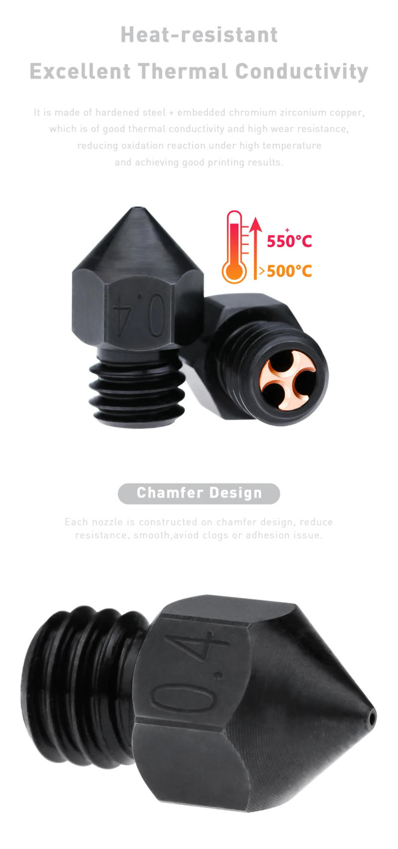 Description Picture 3 of itemHigh Quality V6 CHT Hardened Steel Nozzle High Flow 0.4/0.6/0.8mm V6 Nozzle For 1.75/3.0 MM Filament V5 V6 Hotend Nozzle