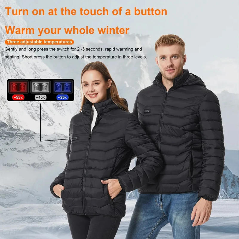 Description Picture 3 of itemHeated Jacket, USB Intelligent Dual Control Switch 9-19 Zone Heated Jacket, Men's Women's Warm Cotton Jacket with Removable Hood