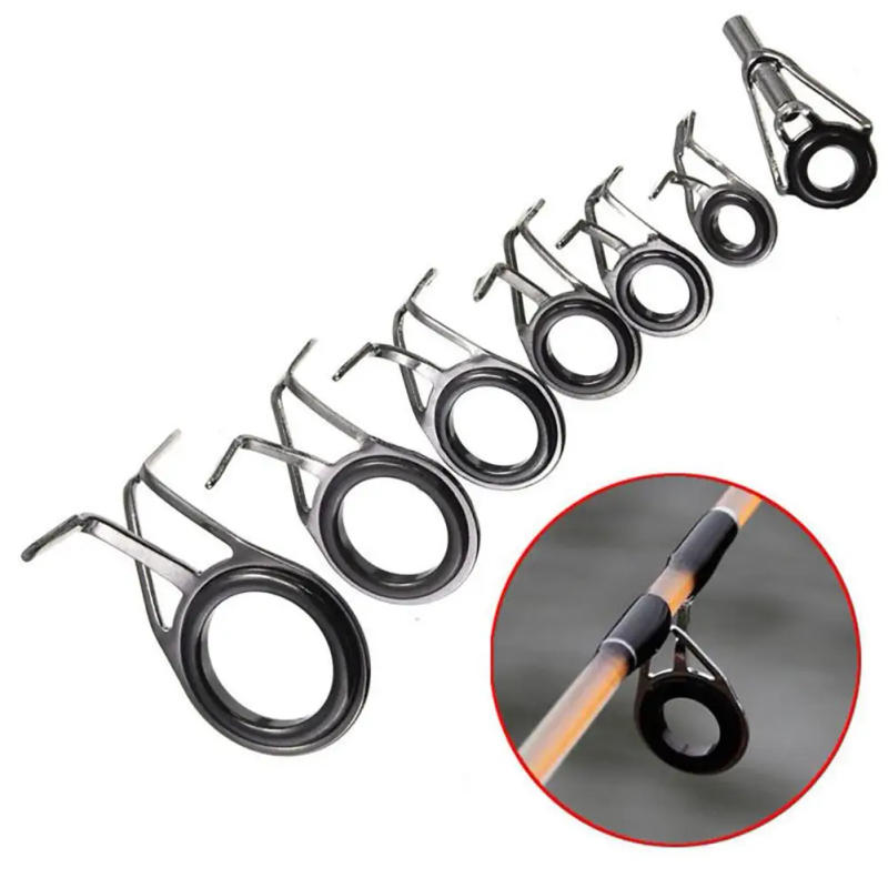 Description Picture 2 of item7 PCS Casting Fishing Rod Guide 0.5/0.6/0.8/1.1/1.4/1.8cm Diameter Rock Stainless Steel Frame Baitcasting Eye Line Ring