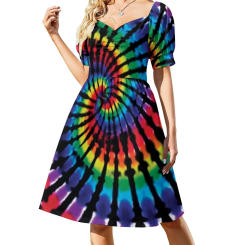 Spiral Tie Dye Dress Sexy V Neck Rainbow Retro Dresses Female Street Fashion Custom Oversized Casual Dress Gift Idea