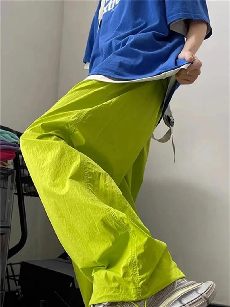 Description Picture 6 of itemDeeptown Y2K Green Parachute Pants Women Oversized Korean Style Wide Leg Track Trousers Streetwear Harajuku Hip Hop Sweatpants