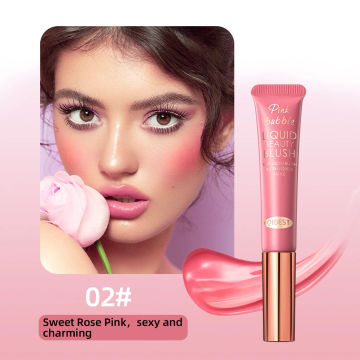 QIBEST Liquid Cheek Blush Facial Nourishing Blush with Cushion Applicator Face Blusher Lightweight Makeup Stick Lip Cheek Eye