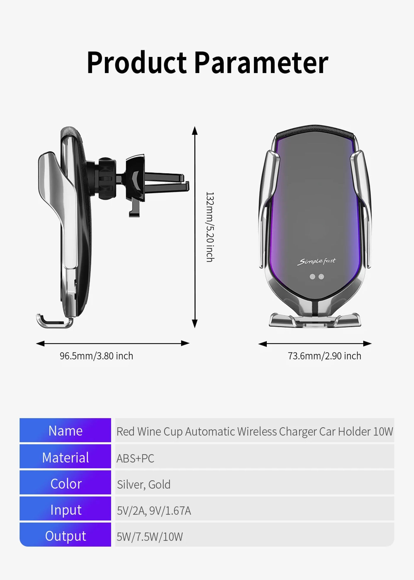 Description Picture 4 of itemAutomatic Clamping Wireless Car Charger Mount Infrared Sensor Fast Charging Holder For iPhone 8 X XR 11 12 13 14 Samsung S22 S21